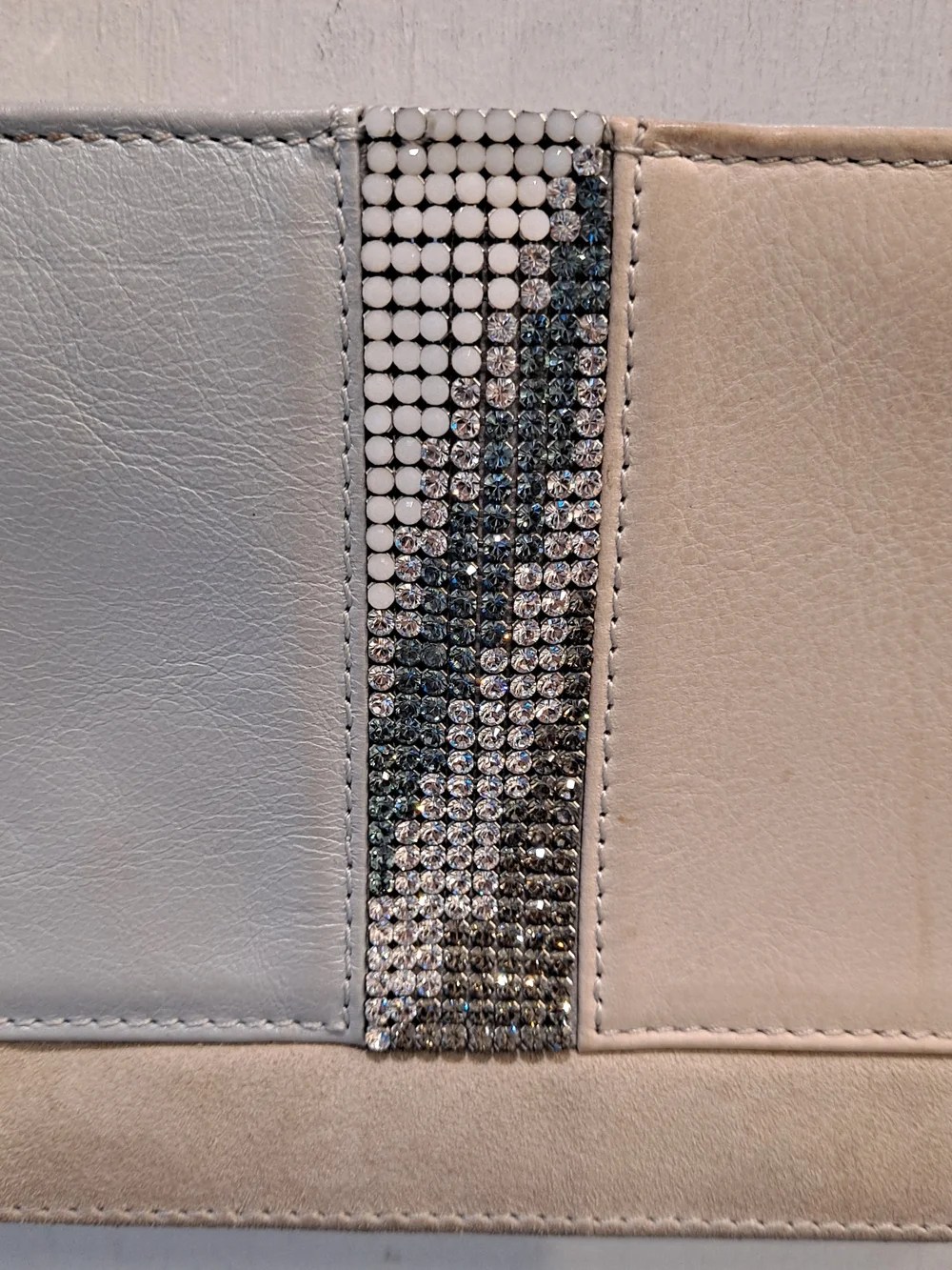 Swarovski Crystals Y2k Beige Gray Tri-panel Colorblock Baguette Shoulder Bag